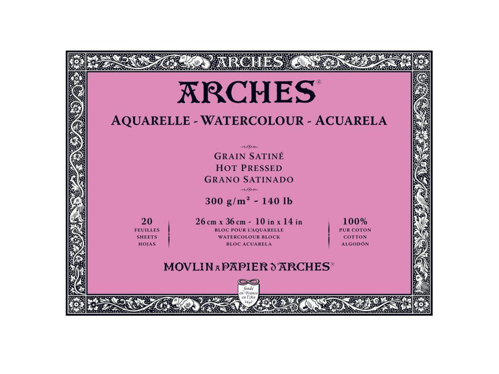 Blok do akwareli - Arches - hot pressed, 26 x 36 cm, 300 g, 20 ark.