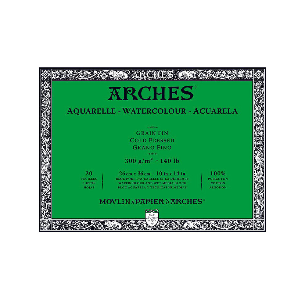 Watercolor paper - Arches - cold pressed, 26 x 36 cm, 300 g, 20 sheets