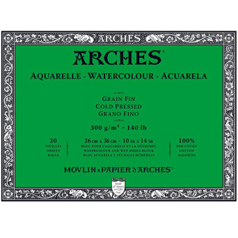 Watercolor paper - Arches - cold pressed, 26 x 36 cm, 300 g, 20 sheets