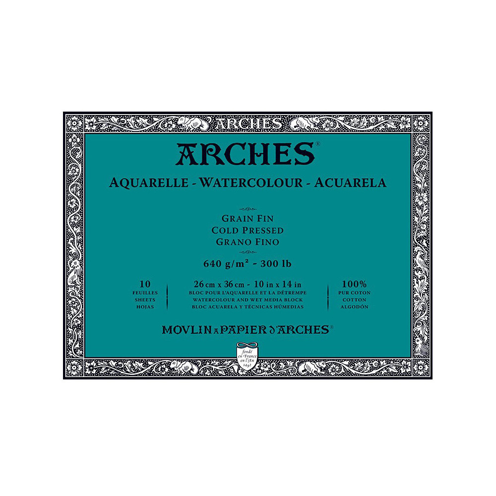 Watercolor paper - Arches - cold pressed, 26 x 36 cm, 640 g, 10 sheets