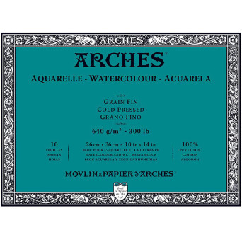 Watercolor paper - Arches - cold pressed, 26 x 36 cm, 640 g, 10 sheets