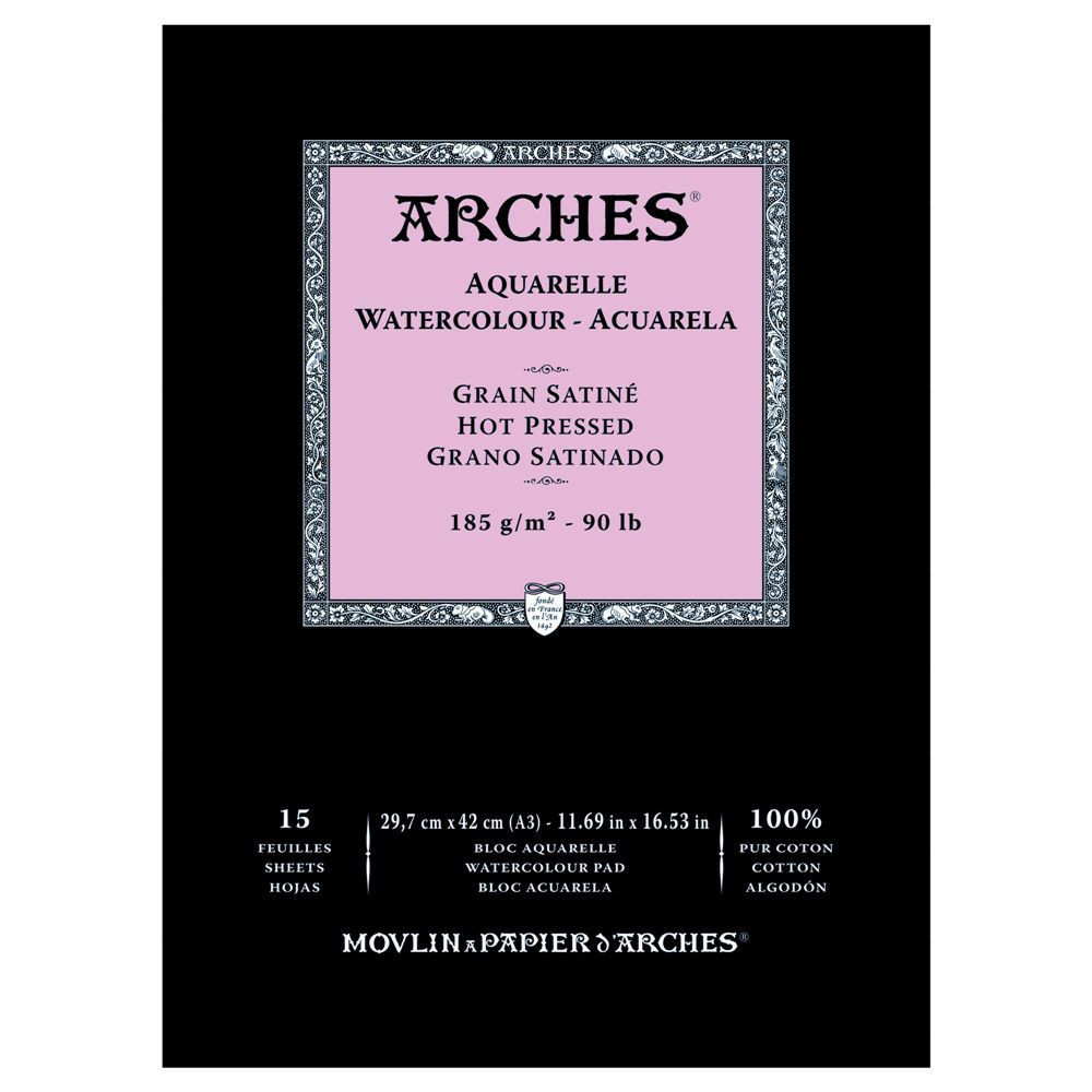 Watercolor paper - Arches - hot pressed, A3, 185 g, 15 sheets