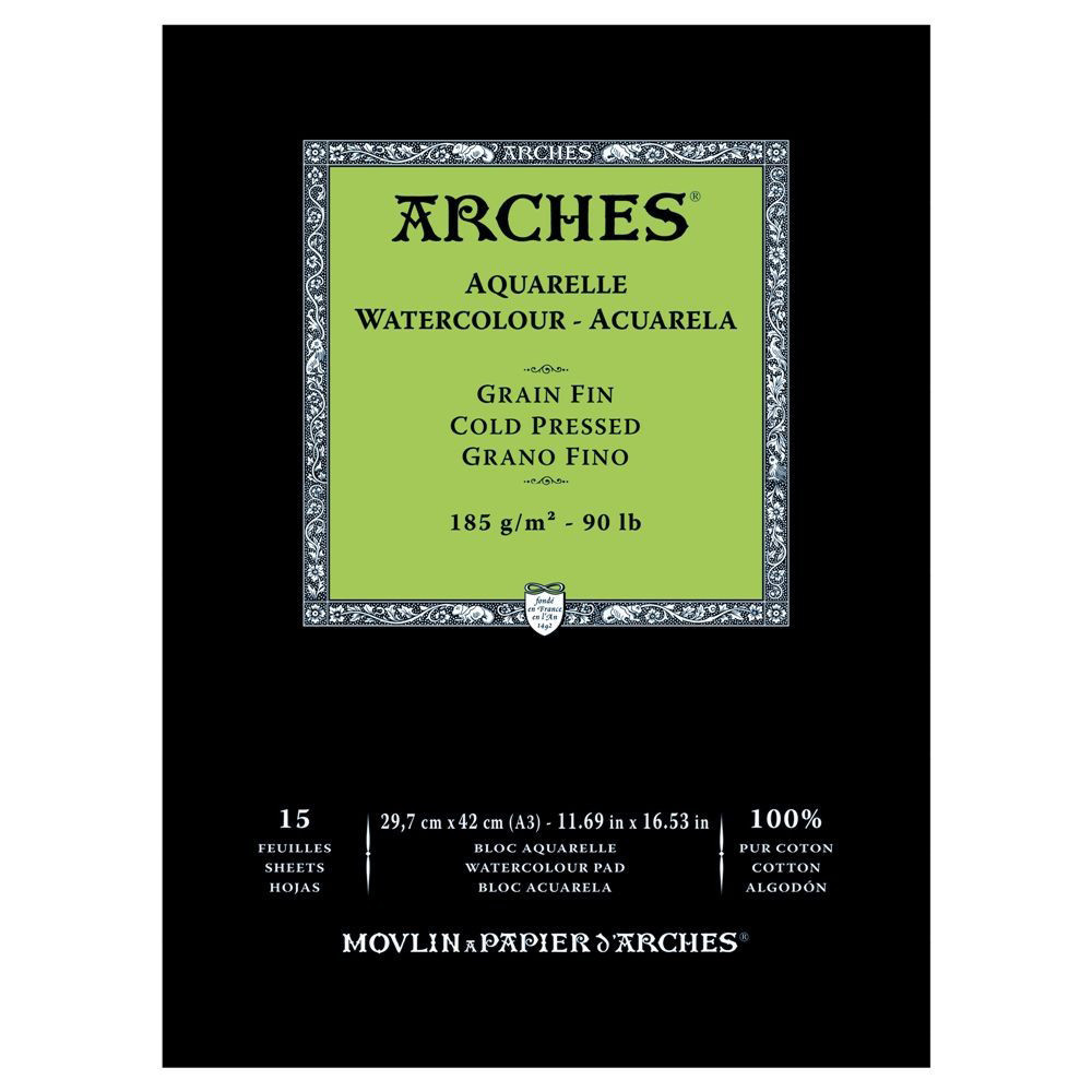 Blok do akwareli - Arches - cold pressed, A3, 185 g, 15 ark.