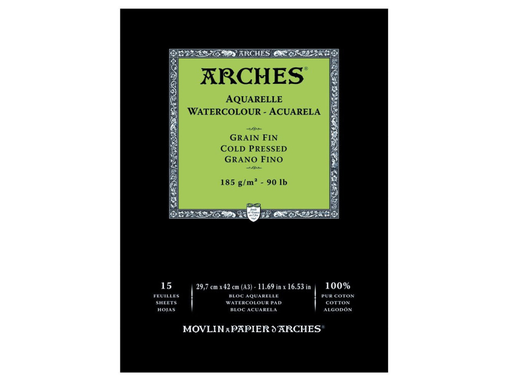 Blok do akwareli - Arches - cold pressed, A3, 185 g, 15 ark.