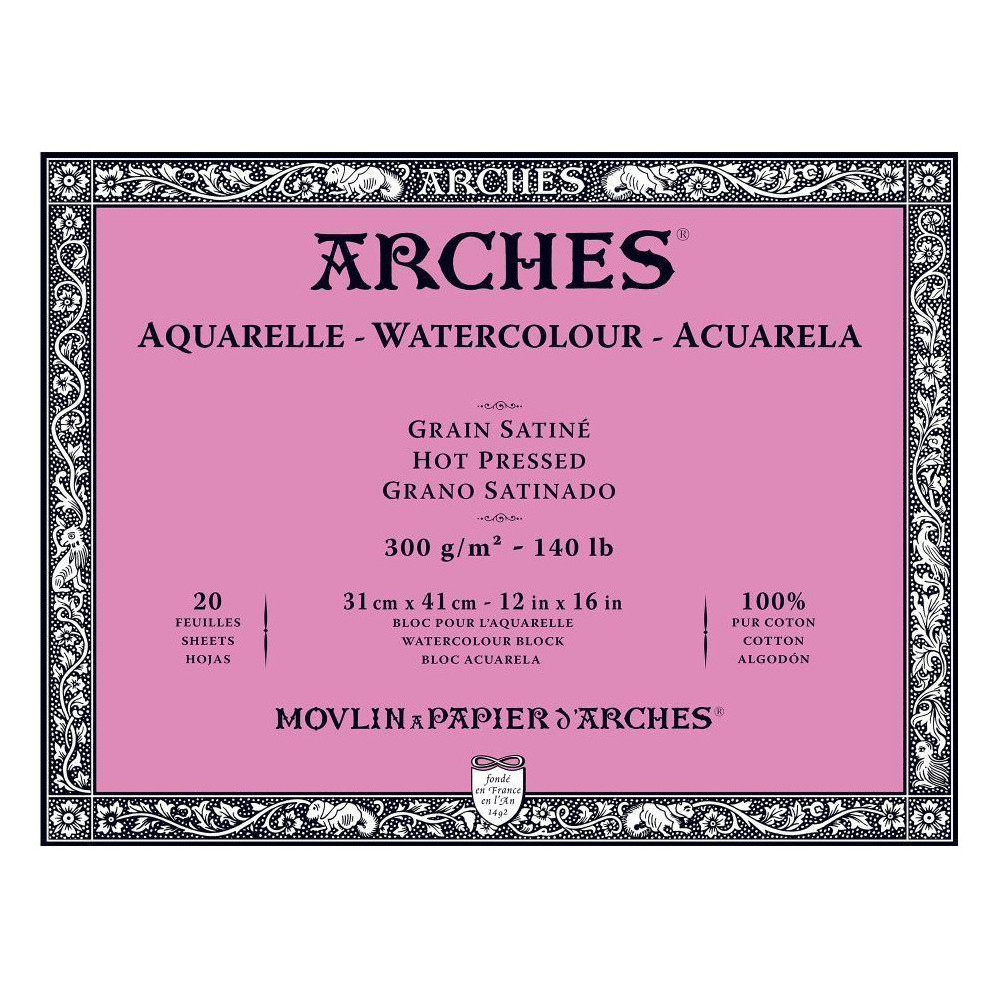 Watercolor paper - Arches - hot pressed, 31 x 41 cm, 300 g, 20 sheets