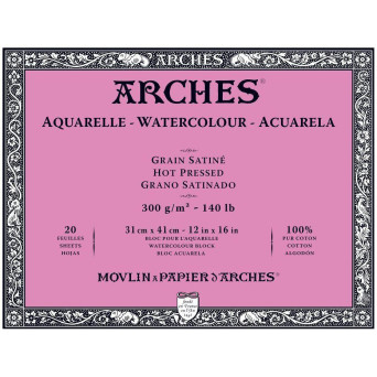 Blok do akwareli - Arches - hot pressed, 31 x 41 cm, 300 g, 20 ark.