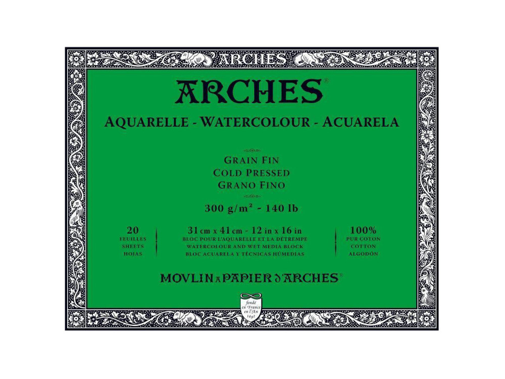 Blok do akwareli - Arches - cold pressed, 31 x 41 cm, 300 g, 20 ark.