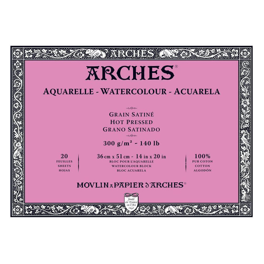 Watercolor paper - Arches - hot pressed, 36 x 51 cm, 300 g, 20 sheets