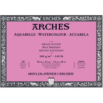 Blok do akwareli - Arches - hot pressed, 36 x 51 cm, 300 g, 20 ark.