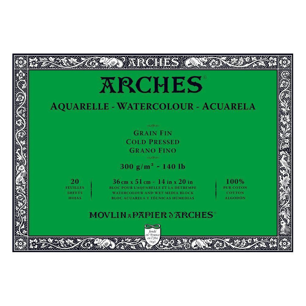 Blok do akwareli - Arches - cold pressed, 36 x 51 cm, 300 g, 20 ark.