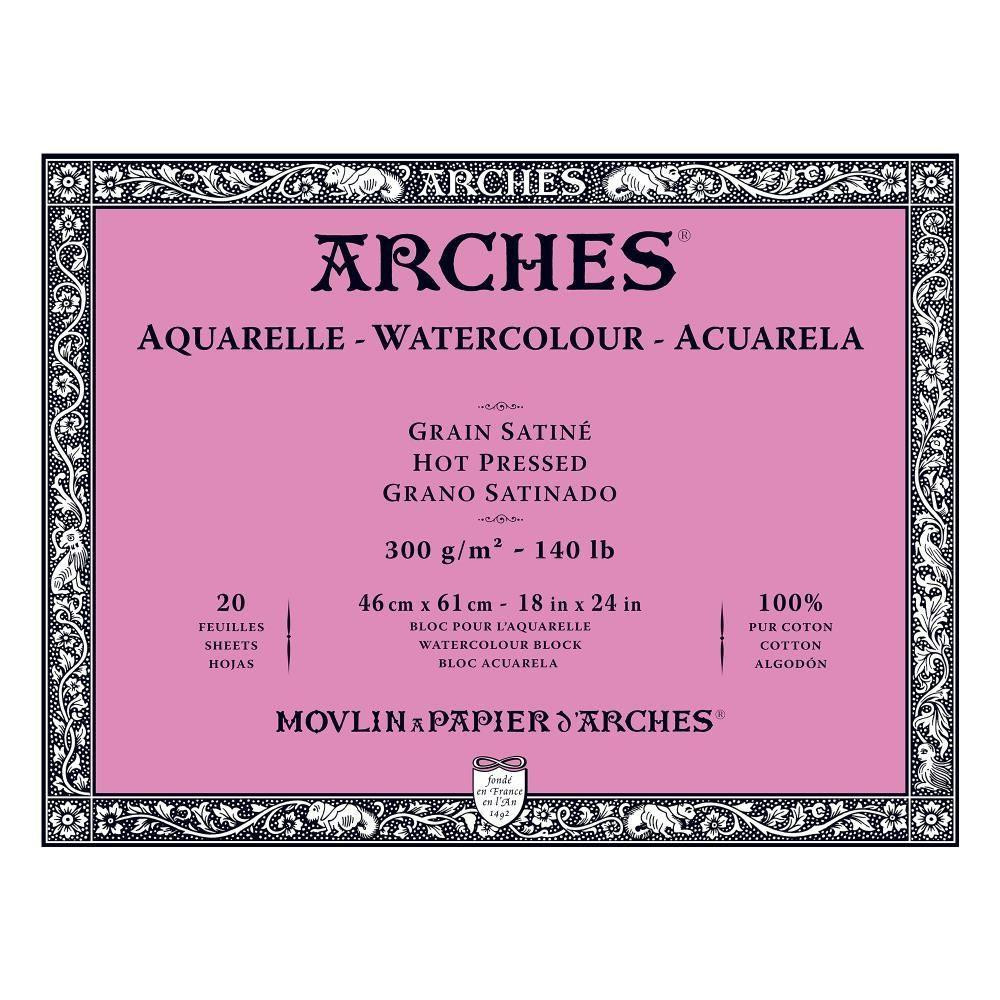 Watercolor paper - Arches - hot pressed, 46 x 61 cm, 300 g, 20 sheets