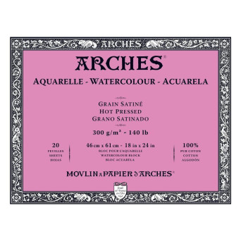 Watercolor paper - Arches - hot pressed, 46 x 61 cm, 300 g, 20 sheets