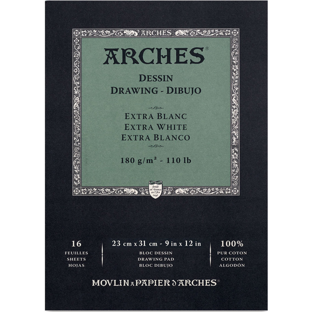 Drawing paper - Arches - extra white, 23 x 31 cm, 180 g, 16 sheets