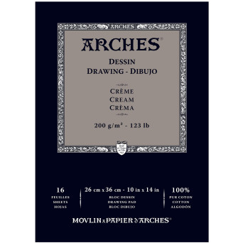 Drawing paper - Arches - cream, 23 x 31 cm, 200 g, 16 sheets