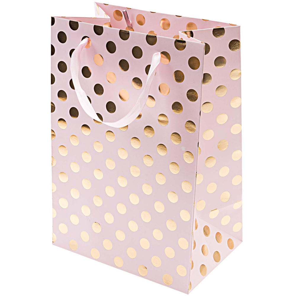 Torba prezentowa w kropki - Rico Design - różowo-złota, 18 x 26 x 12 cm