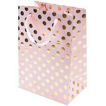 Torba prezentowa w kropki - Rico Design - różowo-złota, 18 x 26 x 12 cm