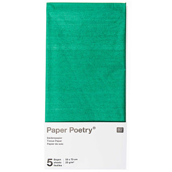 Bibuła gładka do pakowania prezentów - Paper Poetry - zielona, 5 szt.