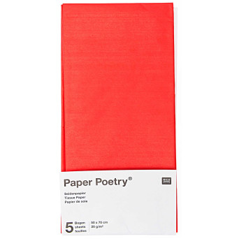 Bibuła gładka do pakowania prezentów - Paper Poetry - czerwona, 5 szt.