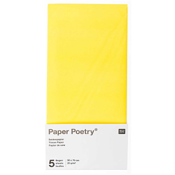 Bibuła gładka do pakowania prezentów - Paper Poetry - żółta, 5 szt.
