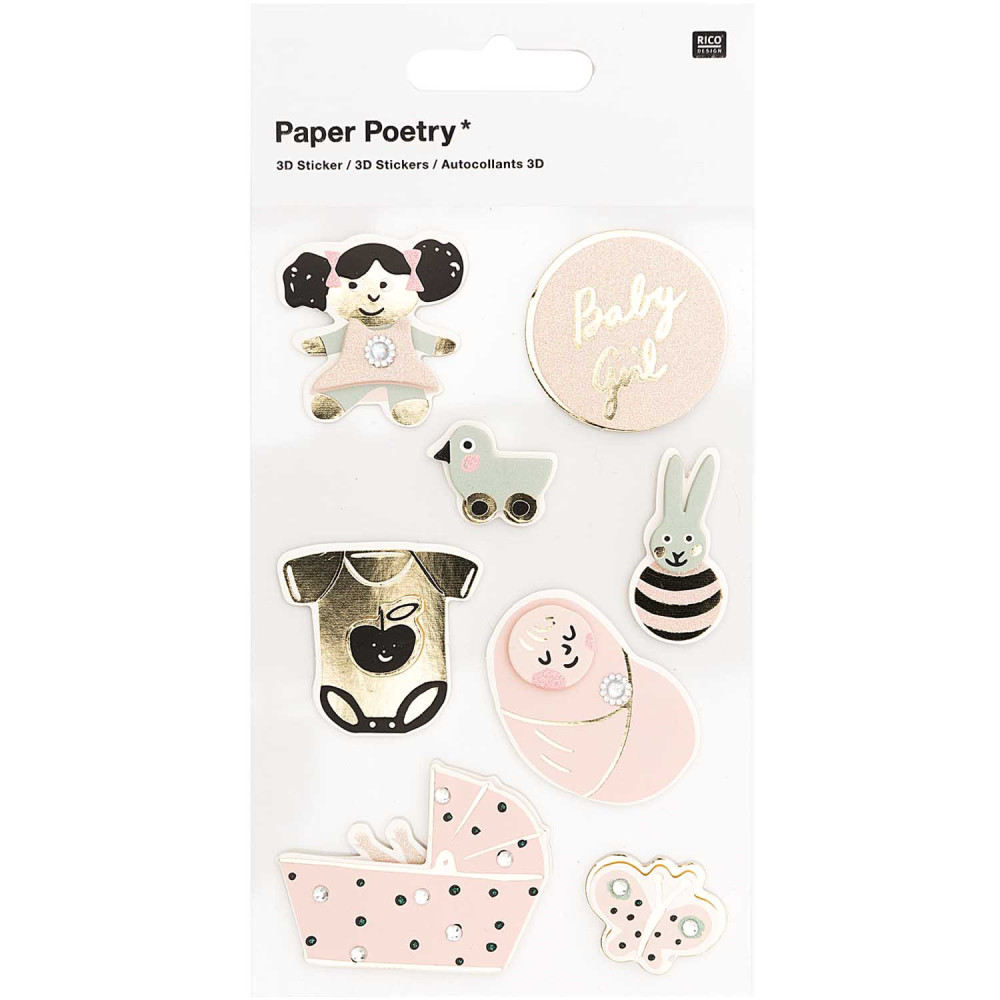 3D stickers - Paper Poetry - Baby Girl, 8 pcs