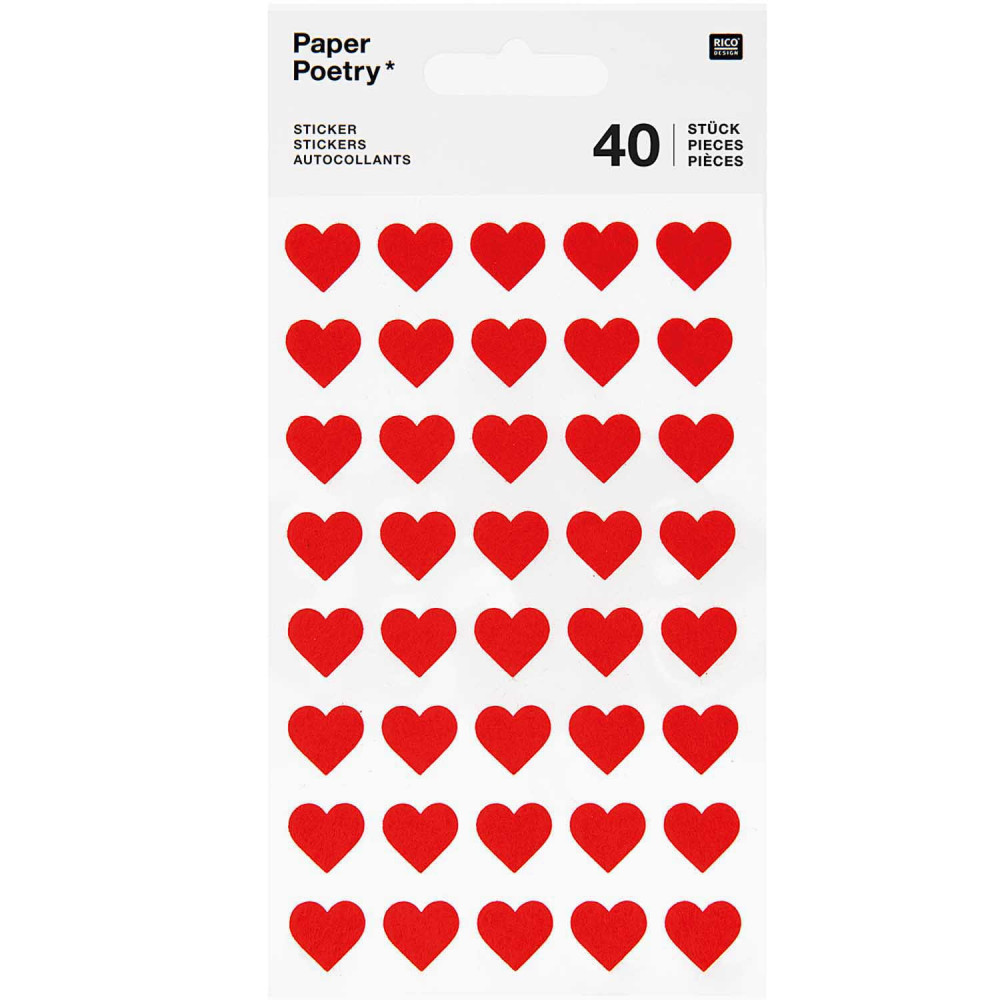 Naklejki filcowe Serca - Paper Poetry - małe, czerwone, 40 szt.