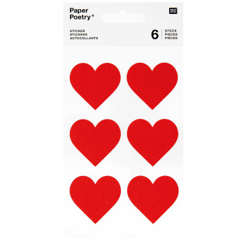 Naklejki filcowe Serca - Paper Poetry - duże, czerwone, 6 szt.