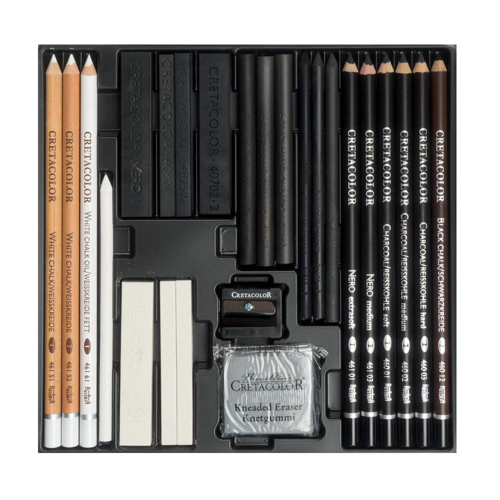 Black & White Drawing Set in metal box - Cretacolor - 25 pcs