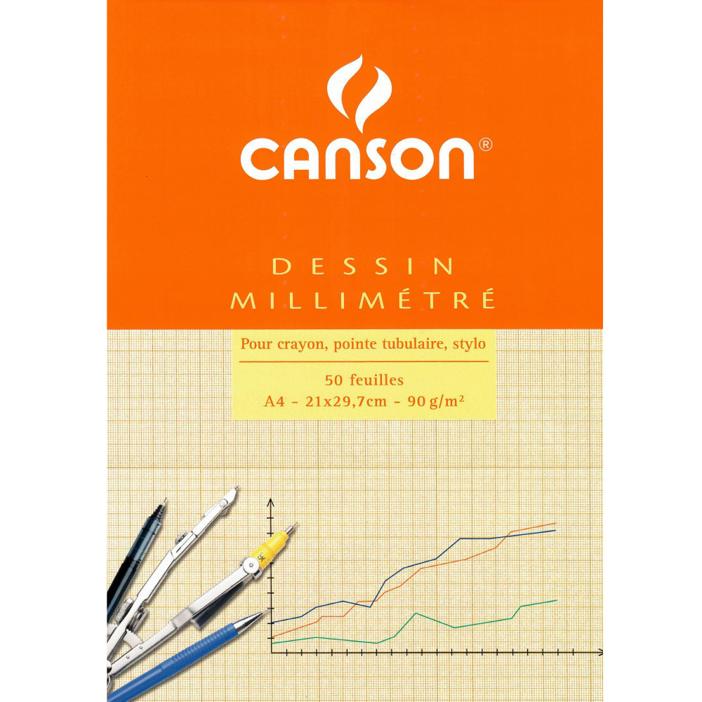 Papier, blok milimetrowy - Canson - A4, 90 g, 50 ark.