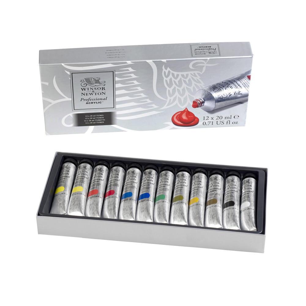 Professional acrylic paints set - Winsor & Newton - 12 colors x 20 ml
