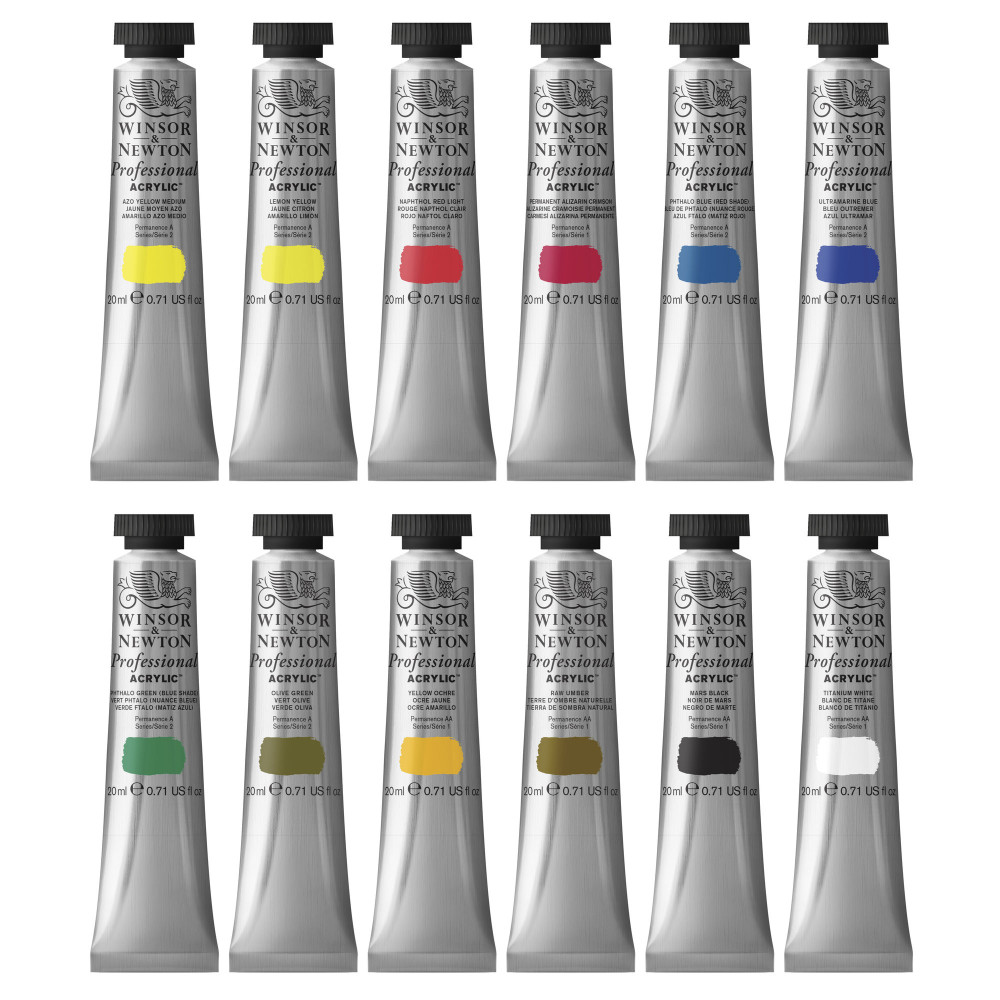 Zestaw farb akrylowych Professional - Winsor & Newton - 12 kolorów x 20 ml
