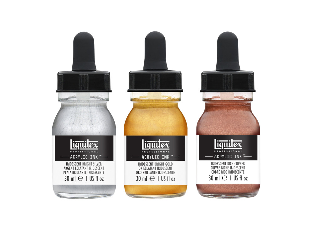 Zestaw tuszów akrylowych Iridescent - Liquitex - 3 kolory x 30 ml