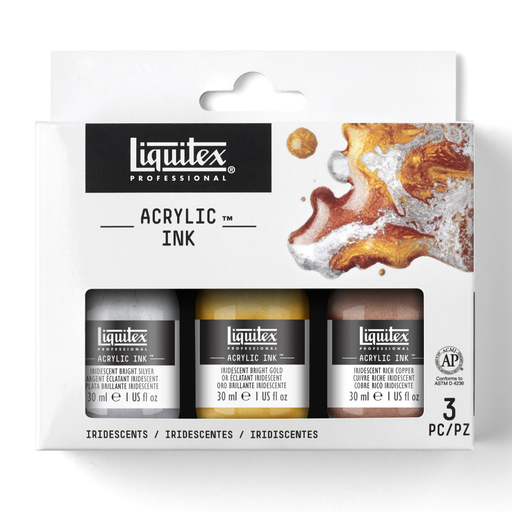 Zestaw tuszów akrylowych Iridescent - Liquitex - 3 kolory x 30 ml