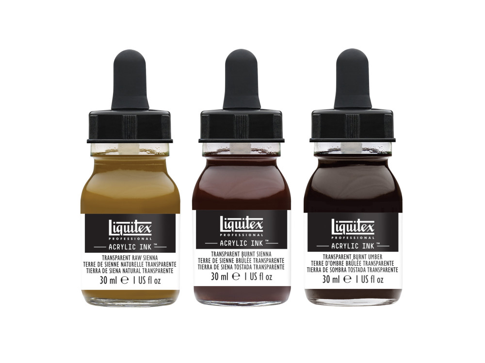 Set of Professional Acrylic inks - Liquitex - Transparent, 3 colors x 30 ml
