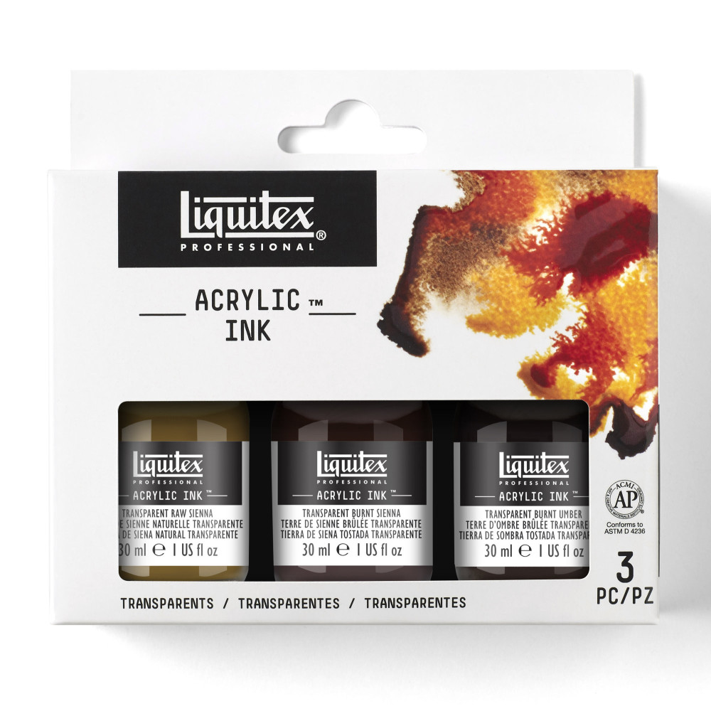 Zestaw tuszów akrylowych Transparent - Liquitex - 3 kolory x 30 ml
