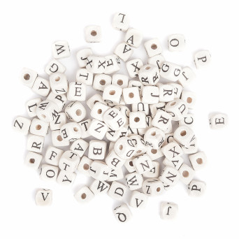 Koraliki drewniane litery - DpCraft - naturalne, 10 mm, 100 szt.