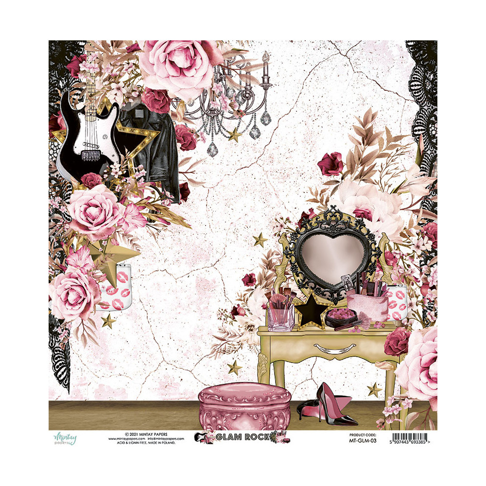 Papier do scrapbookingu 30 x 30 cm - Mintay - Glam Rock 03