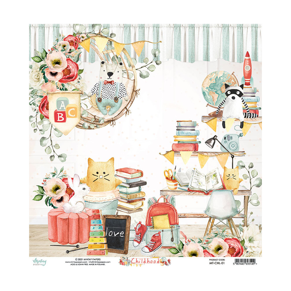 Papier do scrapbookingu 30 x 30 cm - Mintay - Childhood 01