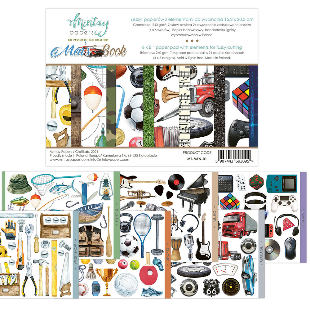 Scrapbooking paper set 15,2 x 20,3 cm - Mintay - Men's Book