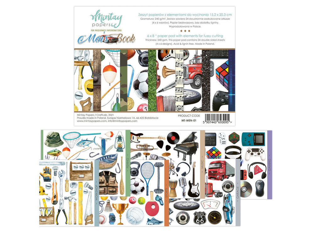 Scrapbooking paper set 15,2 x 20,3 cm - Mintay - Men's Book
