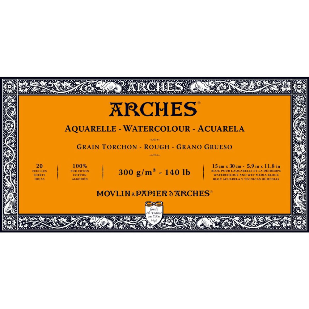 Blok do akwareli - Arches - rough, 15 x 30 cm, 300 g, 20 ark.