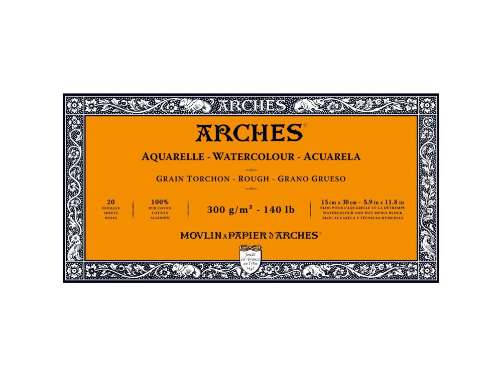 Watercolor paper - Arches - rough,  15 x 30 cm, 300 g, 20 sheets