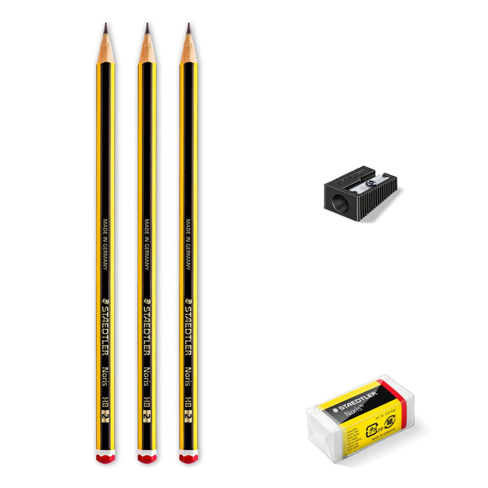 Zestaw ołówków Noris z gumką i temperówką - Staedtler - HB, 5 szt.