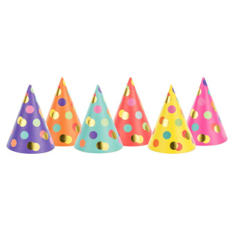 Party hats with dots - colorful, 6 pcs.