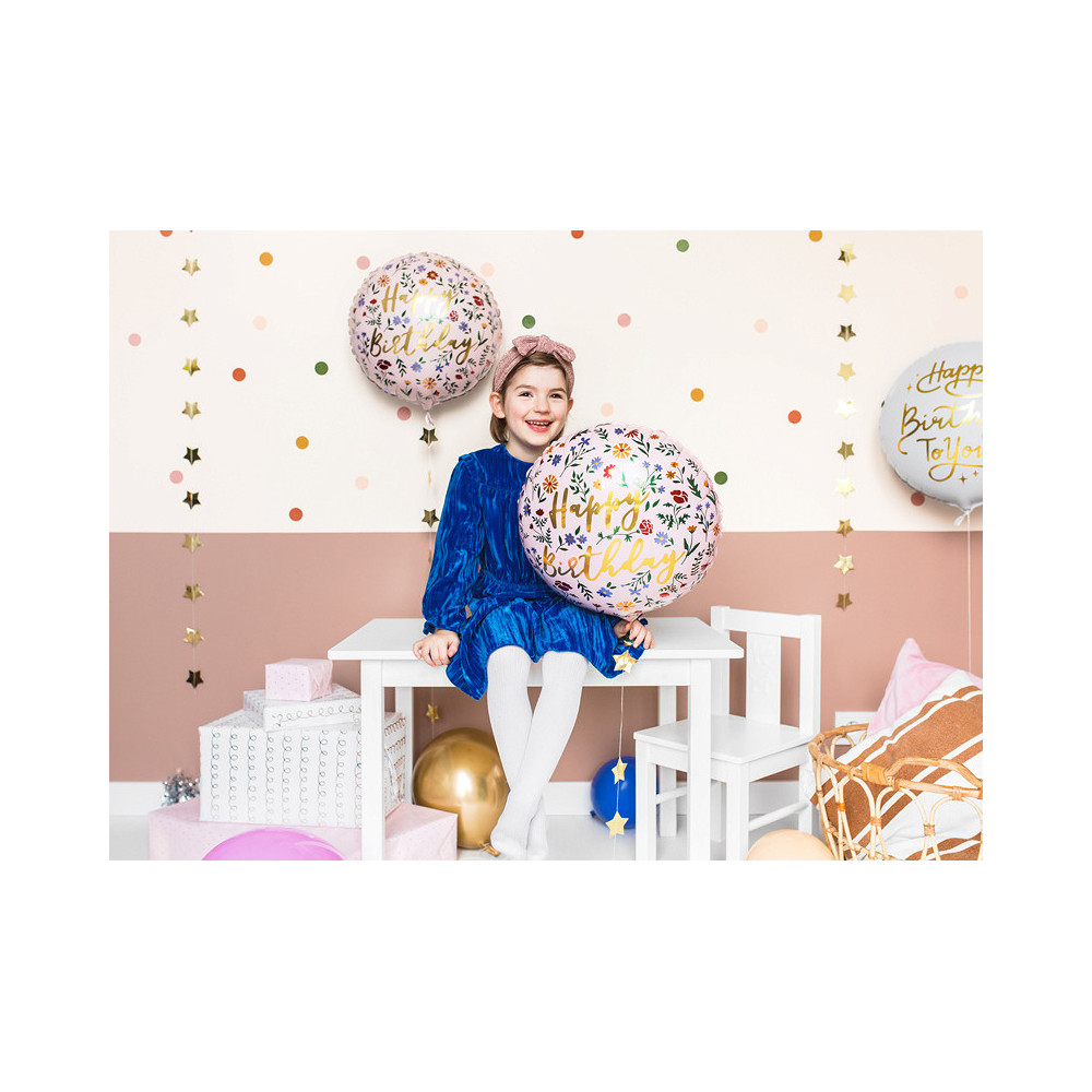 Foil balloon Happy Birthday - light pink, 35 cm