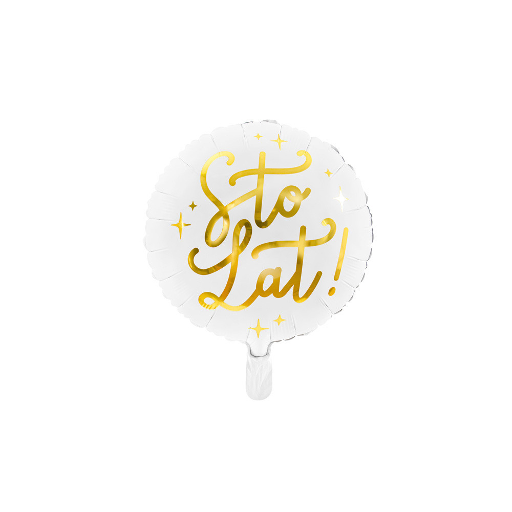 Balon foliowy Sto lat! - biały, 35 cm