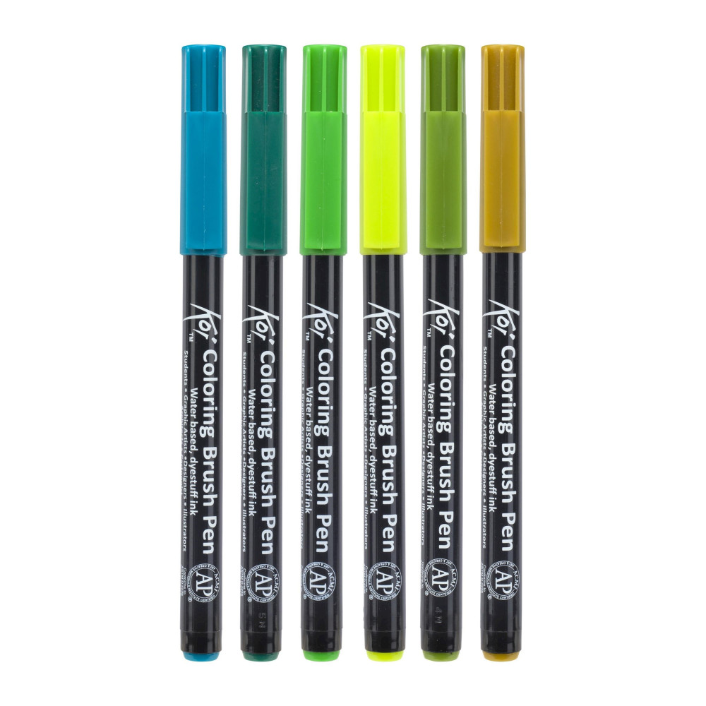Set of Koi Coloring Brush Pen - Sakura - Botanical, 6 pcs