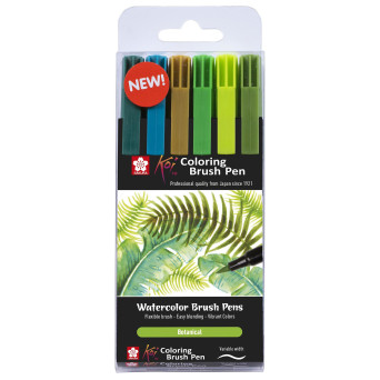 Set of Koi Coloring Brush Pen - Sakura - Botanical, 6 pcs