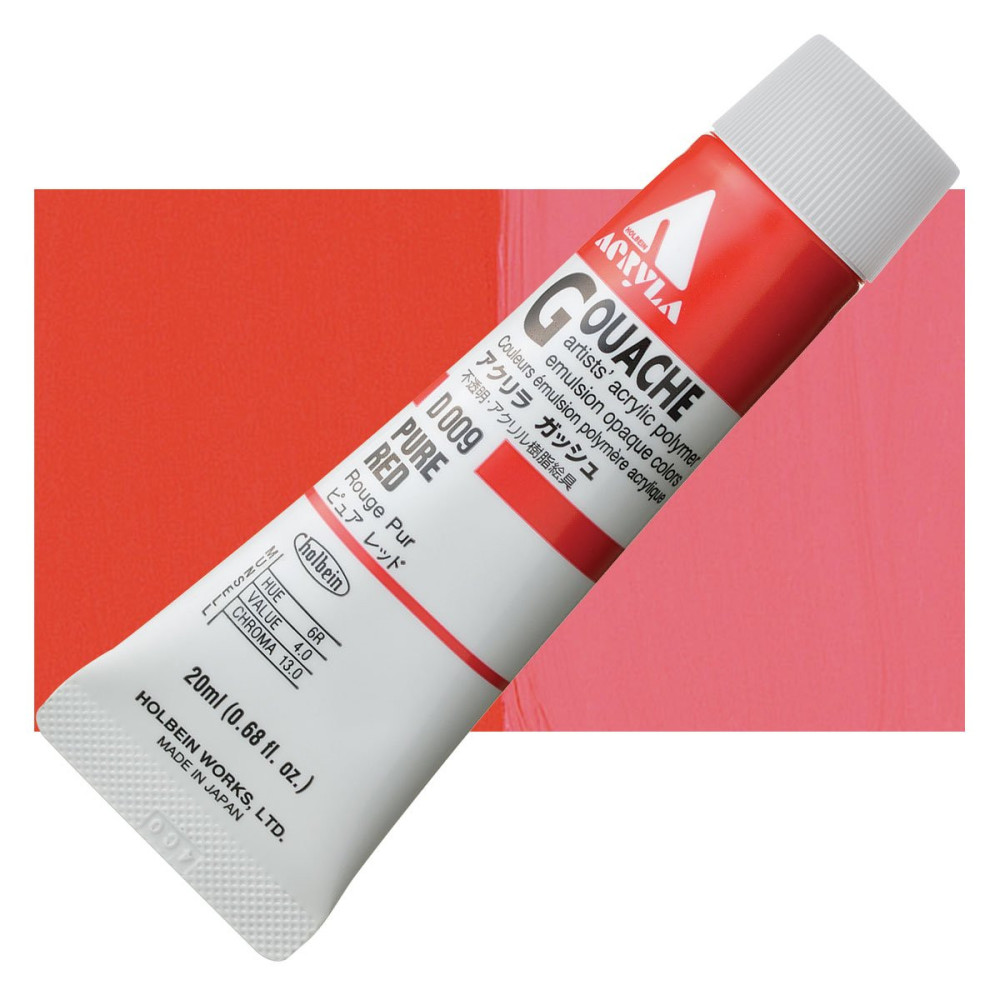 Farba gwasz Acryla Gouache - Holbein - Pure Red, 20 ml