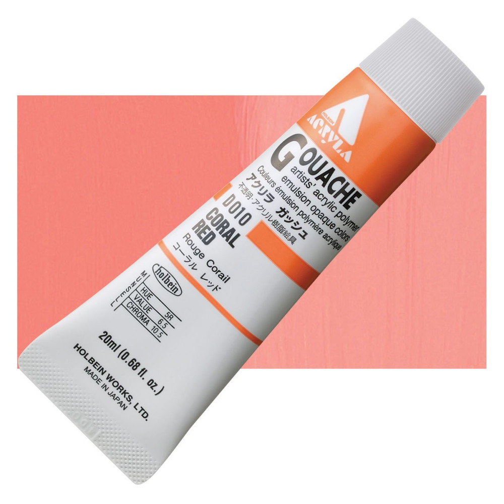 Farba gwasz Acryla Gouache - Holbein - Coral Red, 20 ml