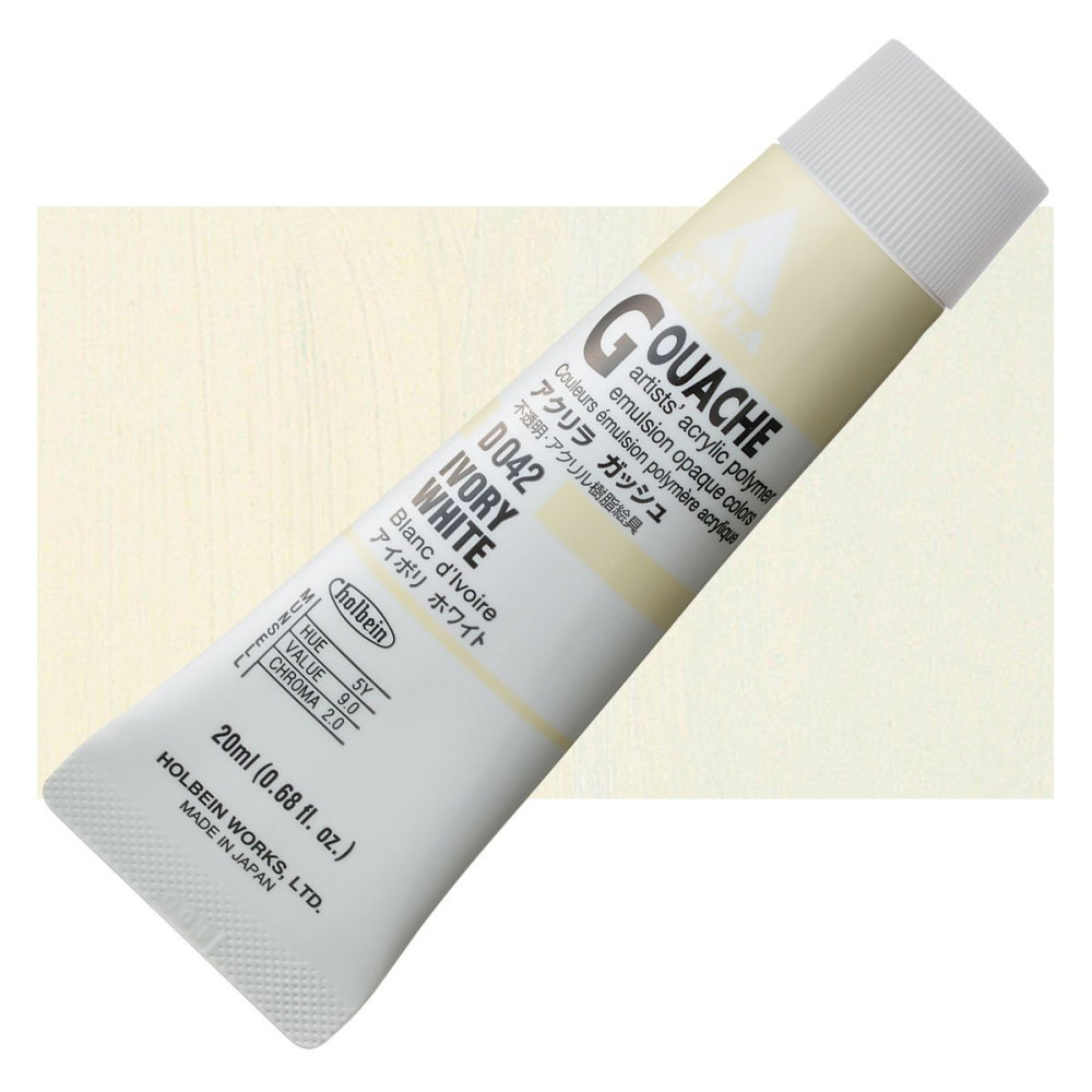 Acryla Gouache paint - Holbein - Ivory White, 20 ml